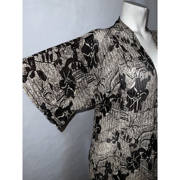 CHICO'S travelers Top Sz M (1) Brown Floral Mesh Open Knit Lightweight Cardigan - Picture 3 of 6